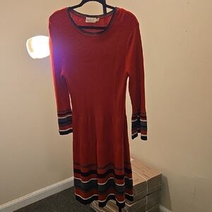 Eliza J Vibrant Red Midi Dress with Black Trim